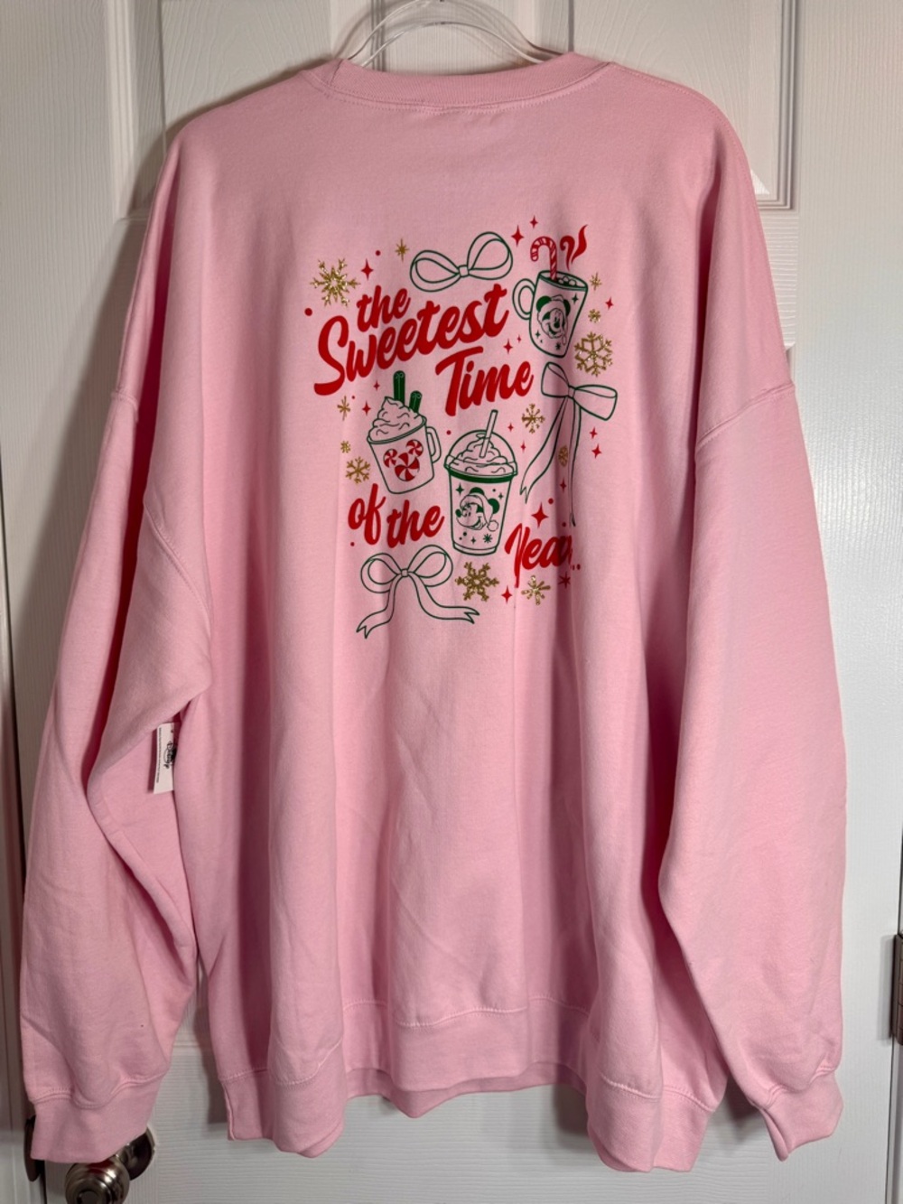 NWT Disney Parks Walt Disney World Pink Christmas Bow Pullover Sweatshirt XXL